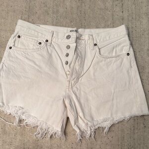 Agolde White High-Rise Frayed Hem Jean Shorts